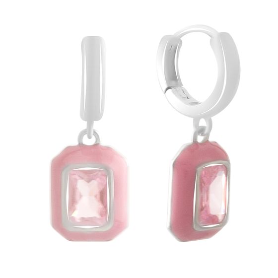 Срібні сережки з фіанітами, емаллю