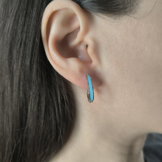 Срібні сережки з фіанітами, емаллю