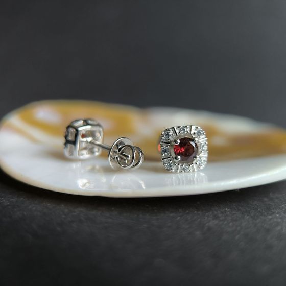 Срібні сережки з гранатом 0.845ct, фіанітами