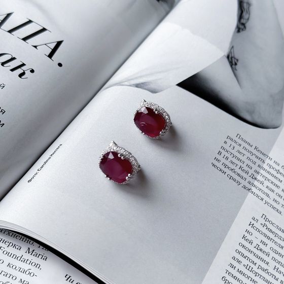 Серебряные серьги с рубином 15.848ct