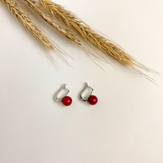 Silver earrings with coral