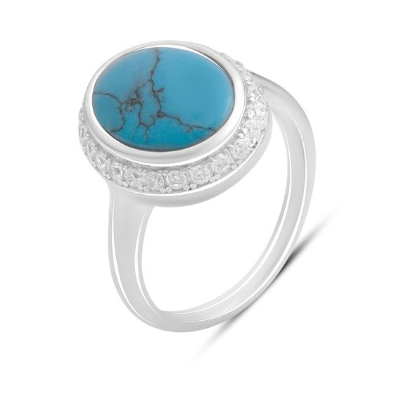 Silver ring with turquoise, fianites