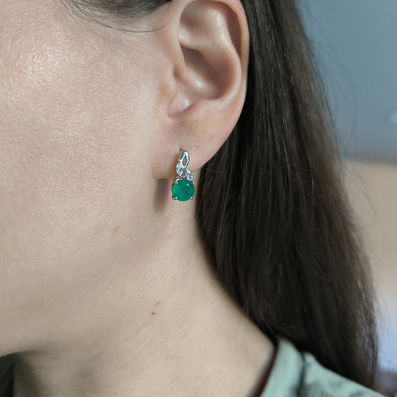 Silver earrings with 2.683 ct agate and cubic zirconia