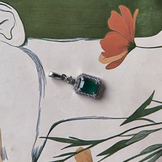 Срібна підвіска з агатом 1.543ct, фіанітами