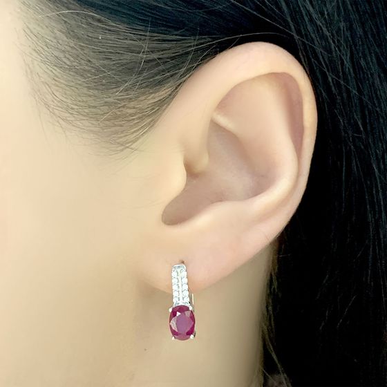 Silver Earrings with a 2.431-carat Ruby