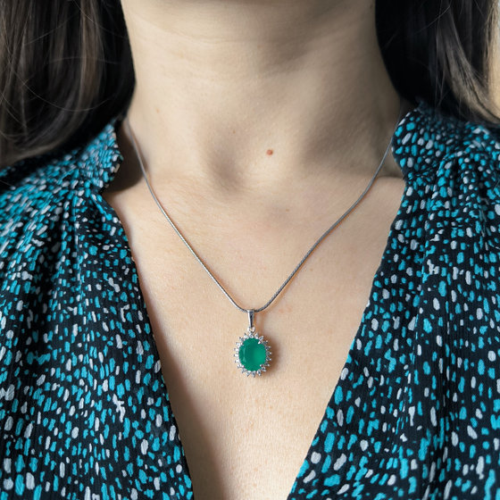Серебряная подвеска с агатом 2.738ct, фианитами