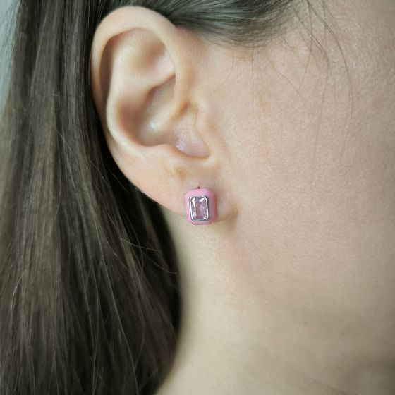 Срібні сережки з фіанітами, емаллю