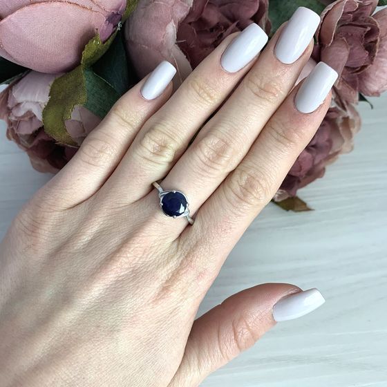 Silver ring with a sapphire
