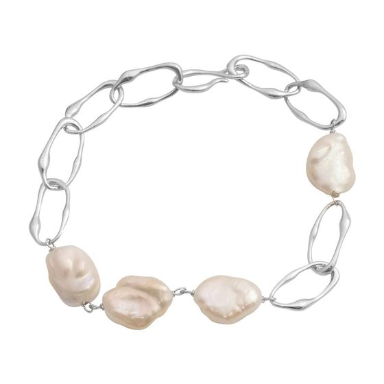 Silver bracelet with baroque pearls
