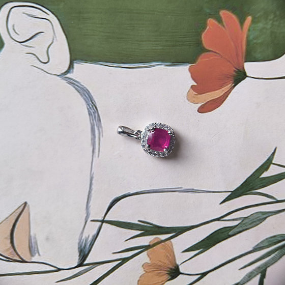 Silver pendant with 1.47ct ruby and cubic zirconia