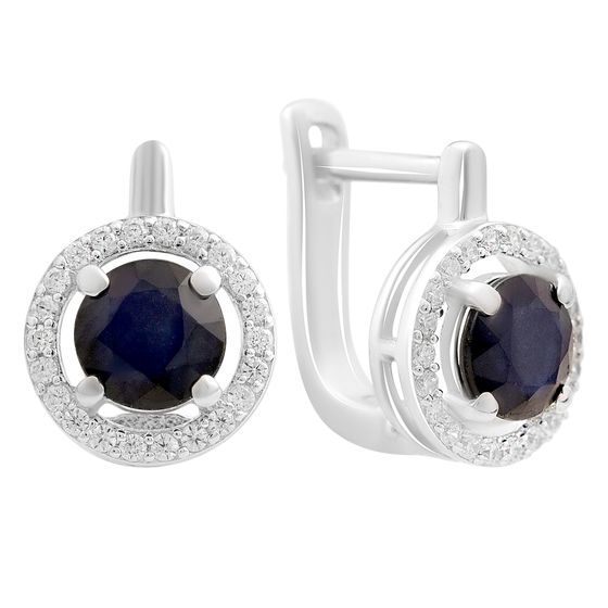 Silver earrings with 2.628ct sapphire, cubic zirconia