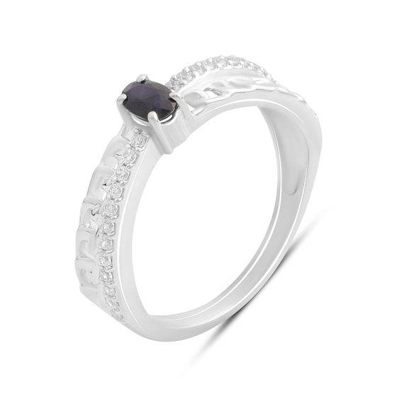 Срібна каблучка з сапфіром 0.66ct, фіанітами
