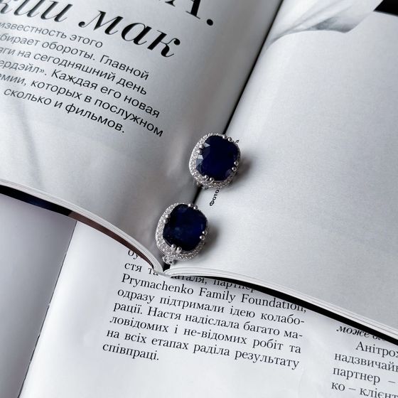 Серебряные серьги с сапфиром 14.84ct, фианитами