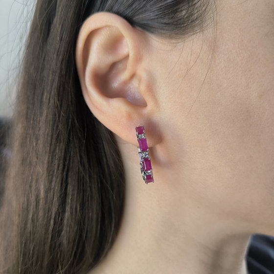 Silver earrings with ruby 6.145ct, cubic zirconia