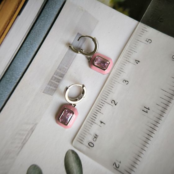 Срібні сережки з фіанітами, емаллю