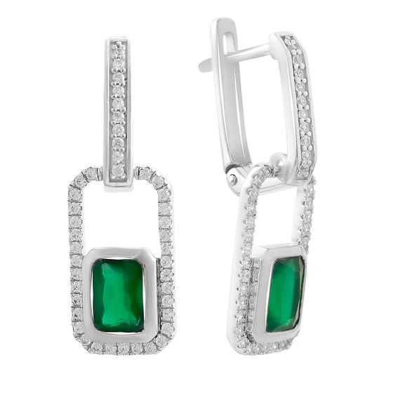 Silver earrings with agate 2.713ct, cubic zirconia