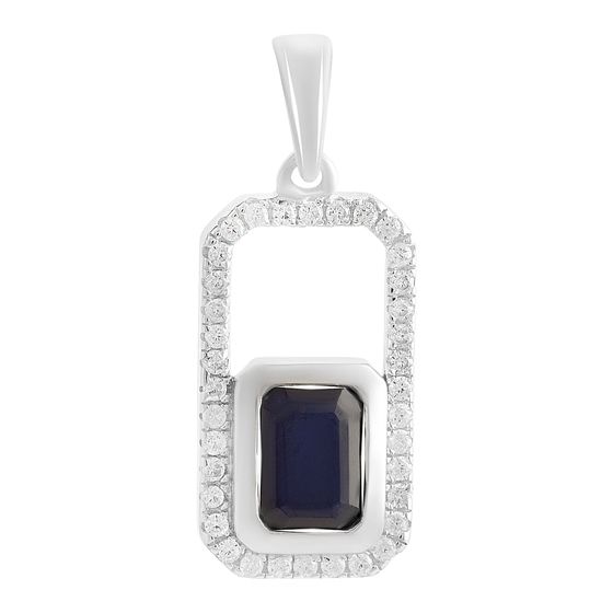 Silver pendant with 1.627ct sapphire, cubic zirconia