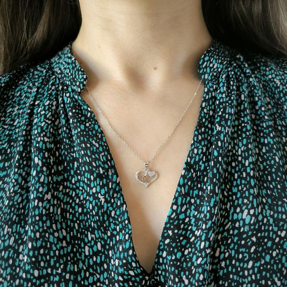 Срібне кольє з фіанітами, перламутром