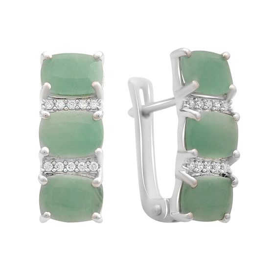 Silver earrings with emerald, fianites