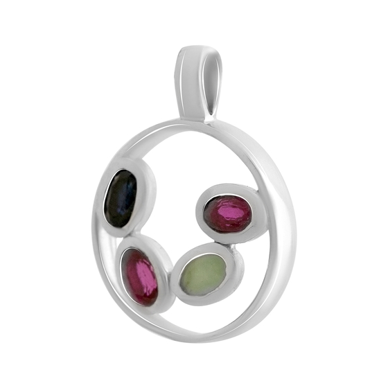 Серебряная подвеска с рубином, сапфиром, изумрудом