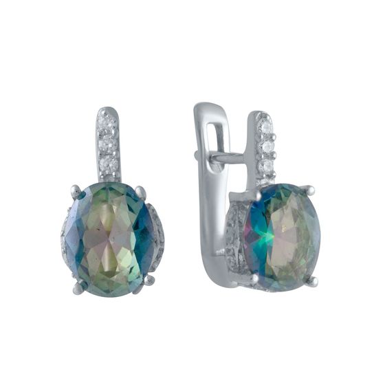 Silver earrings with a 2.85-carat mystic topaz