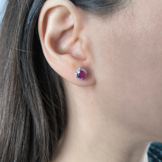 Срібні сережки з рубіном 2.146ct, фіанітами