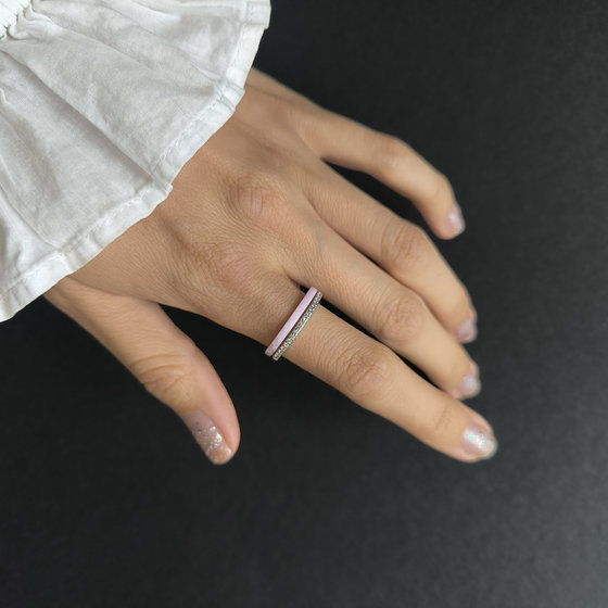 Silver ring with ceramic and cubic zirconia
