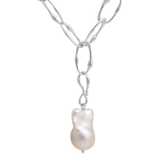 Silver necklace with baroque pearls
