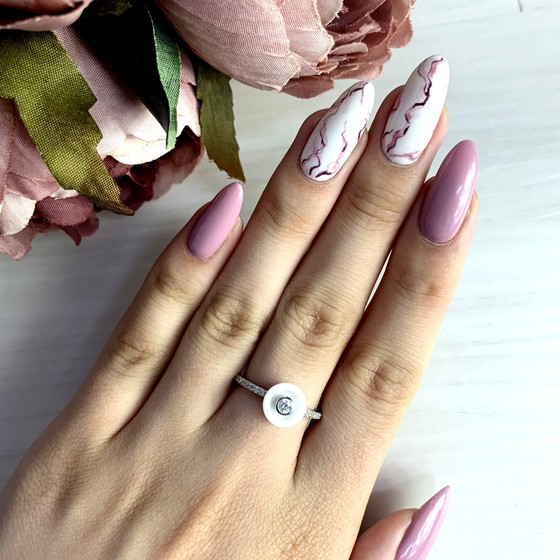 Silver ring with , ceramic