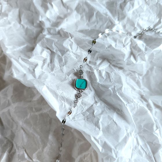 Silver bracelet with turquoise, fianites