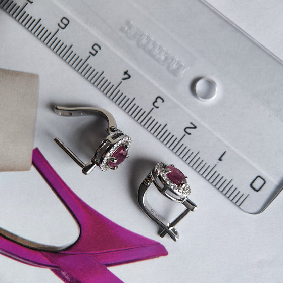 Silver earrings with ruby 2.672ct, cubic zirconia