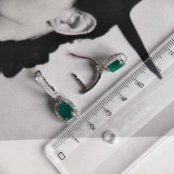 Silver earrings with agate 3.132ct, cubic zirconia
