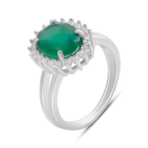 Silver ring with agate, fianites