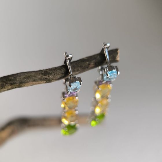 Срібні сережки з аметистом, хризолітом, топазом, цитрином