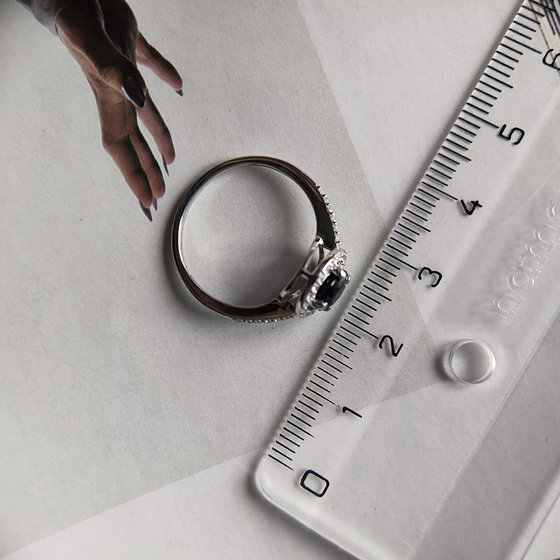Silver ring with sapphire and cubic zirconia