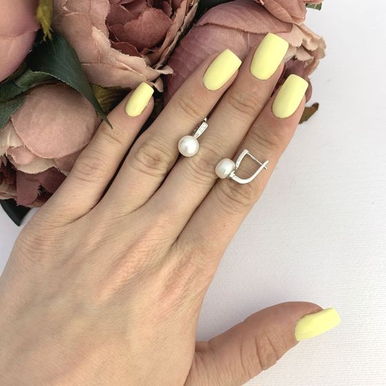 Срібні сережки з перлами, фіанітами