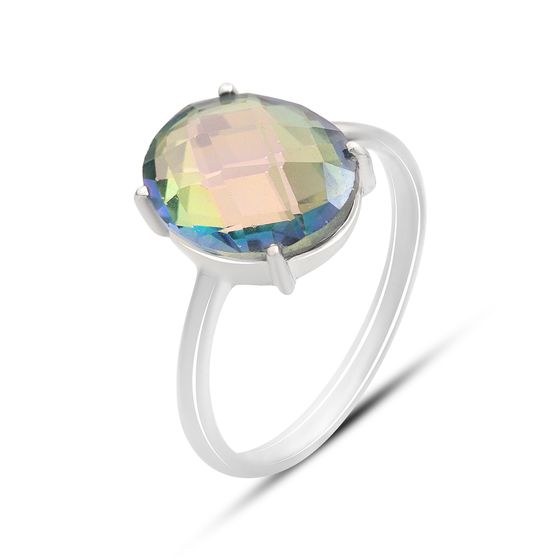 Silver ring with mystic topaz