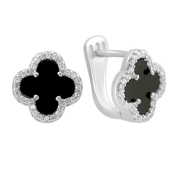 Silver earrings with onyx, fianites
