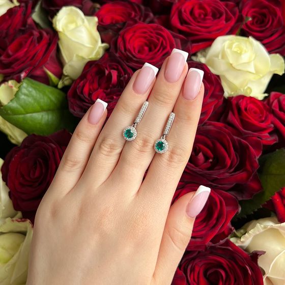 Серебряные серьги с аквамарином nano, фианитами