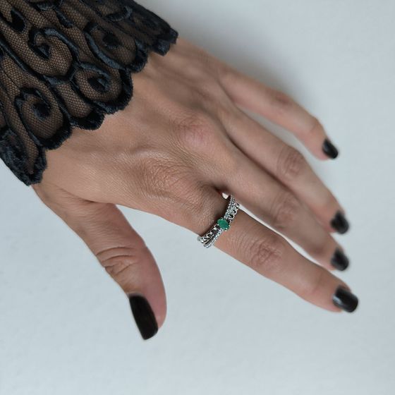 Silver ring with emerald, fianites