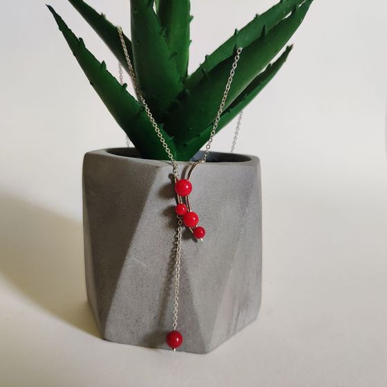 Silver necklace with coral