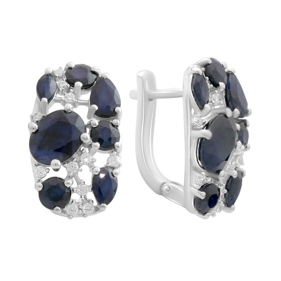 Серебряные серьги с сапфиром 7.608ct, фианитами