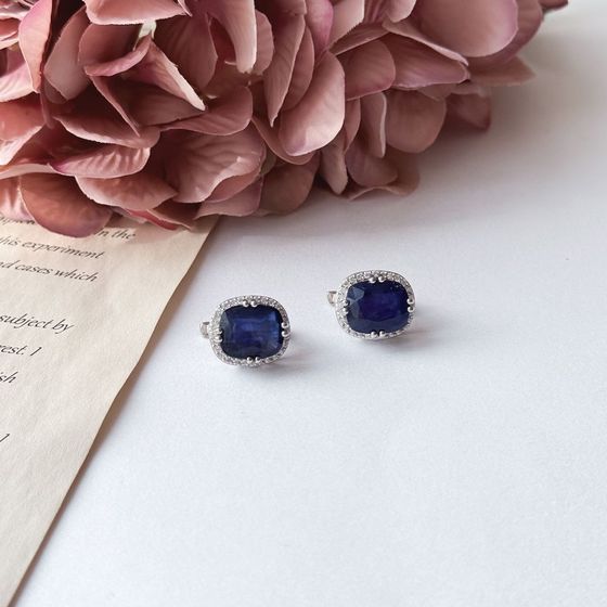 Серебряные серьги с сапфиром 14.84ct, фианитами