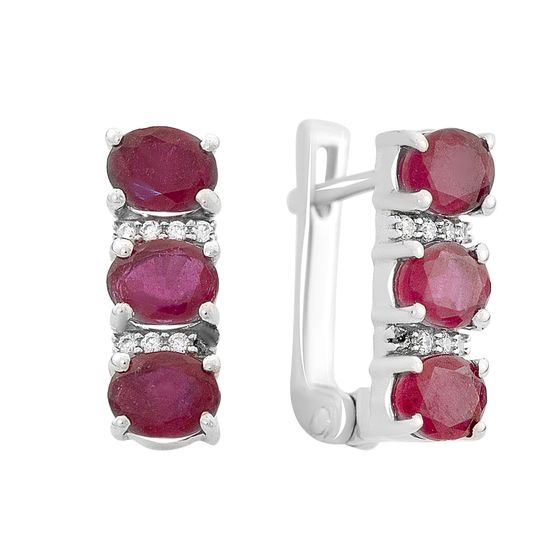 Срібні сережки з рубіном та фіанітами