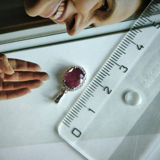 Silver pendant with a 2.098-carat ruby and cubic zirconia