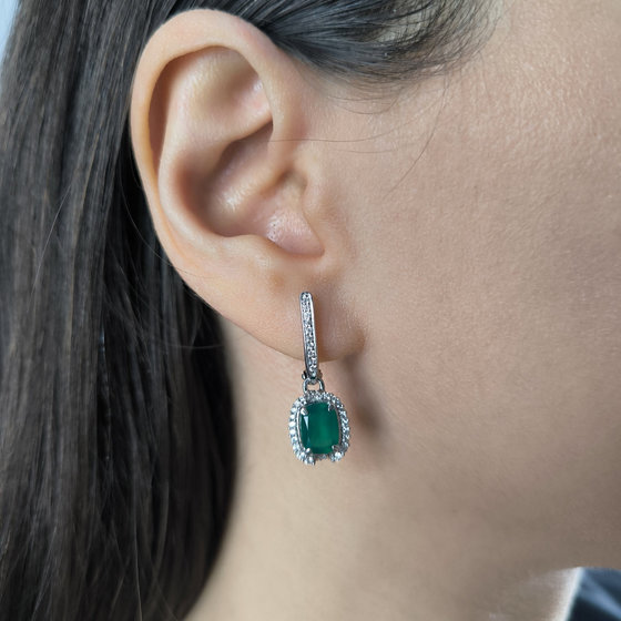 Silver earrings with agate 3.132ct, cubic zirconia