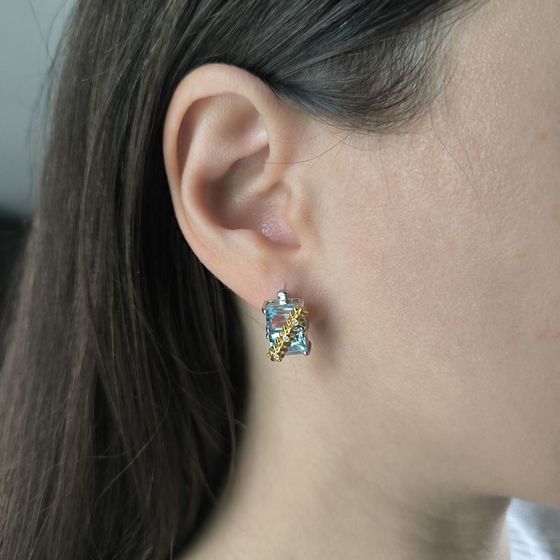 Срібні сережки з топазом, фіанітами