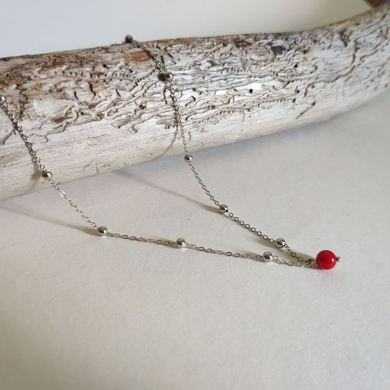 Silver necklace with coral