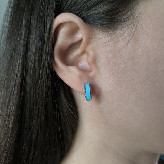 Срібні сережки з фіанітами, емаллю