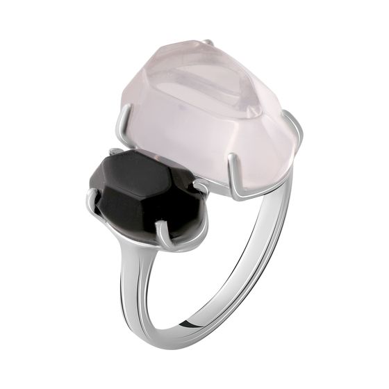 Серебряное кольцо с розовым кварцем 8.5ct, ониксом